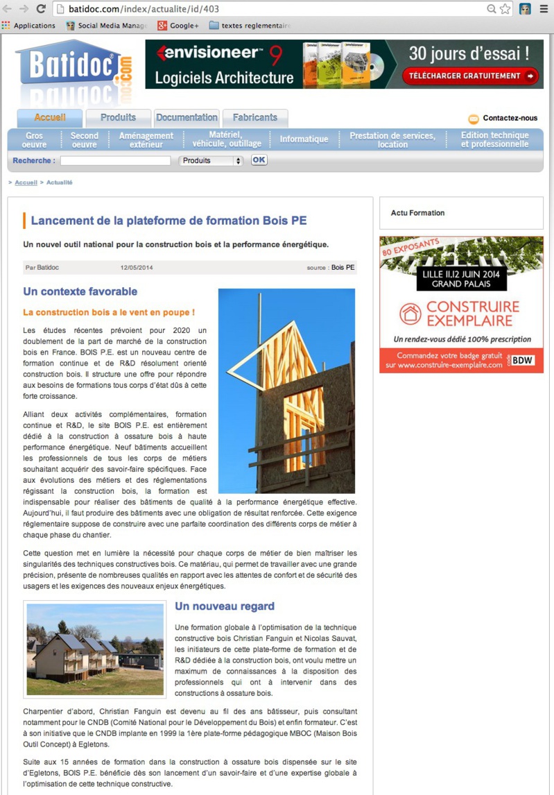 Batidoc : Lancement de la plateforme de formation Bois PE