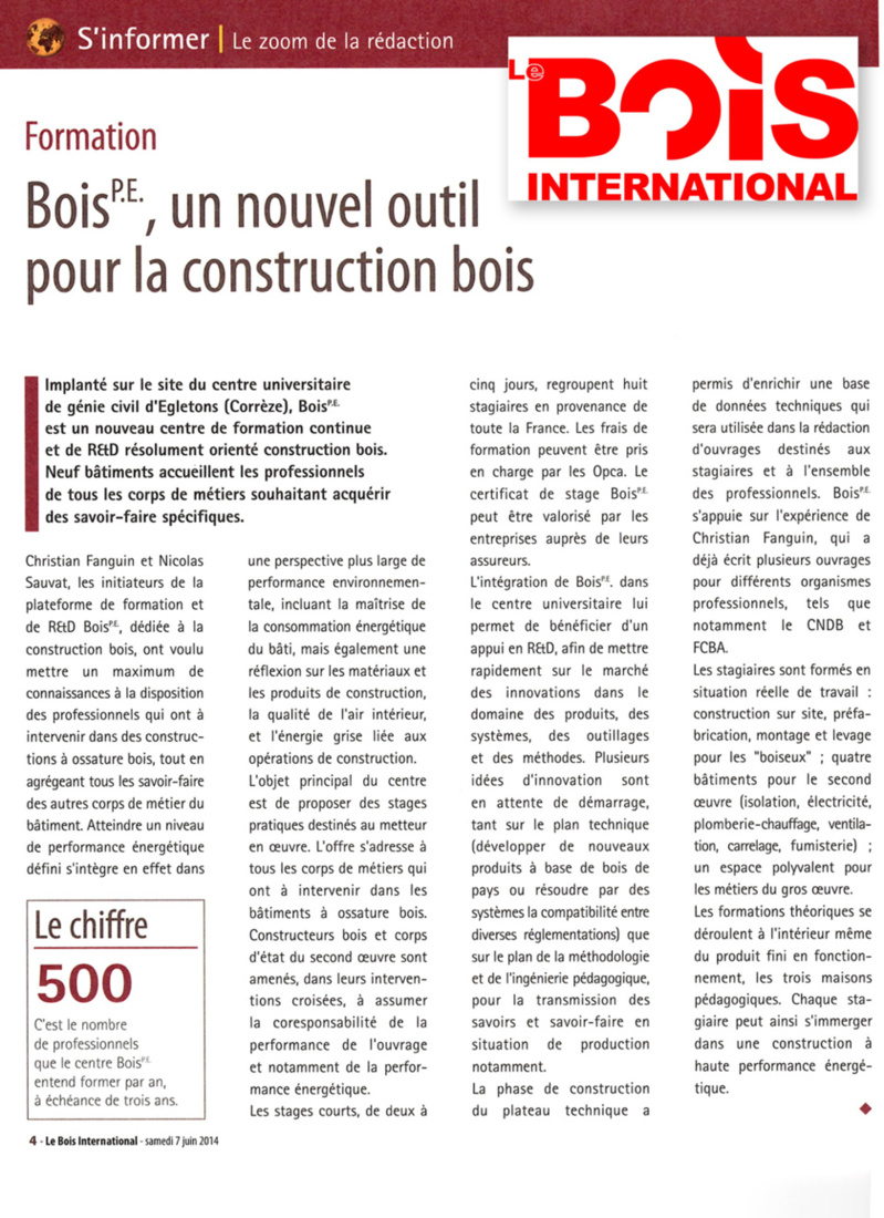 Le Bois international : Bois PE, un nouvel outil pour la construction bois