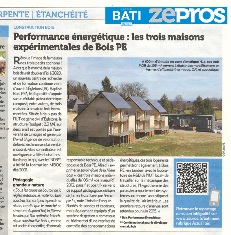 Zepros : Performance énergétique, les trois maisons expérimentales de Bois PE