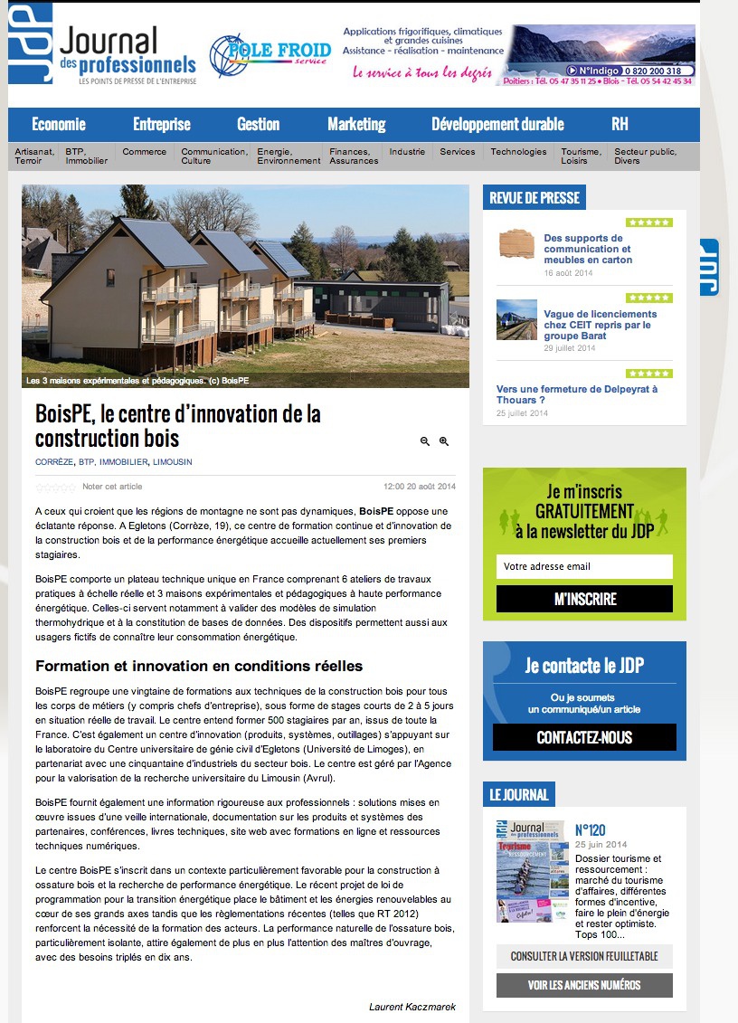 Le Journal des professionnels : BoisPE, le centre d’innovation de la construction bois