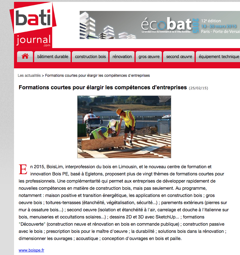 BATI-JOURNAL : Formations courtes pour élargir les compétences d'entreprises