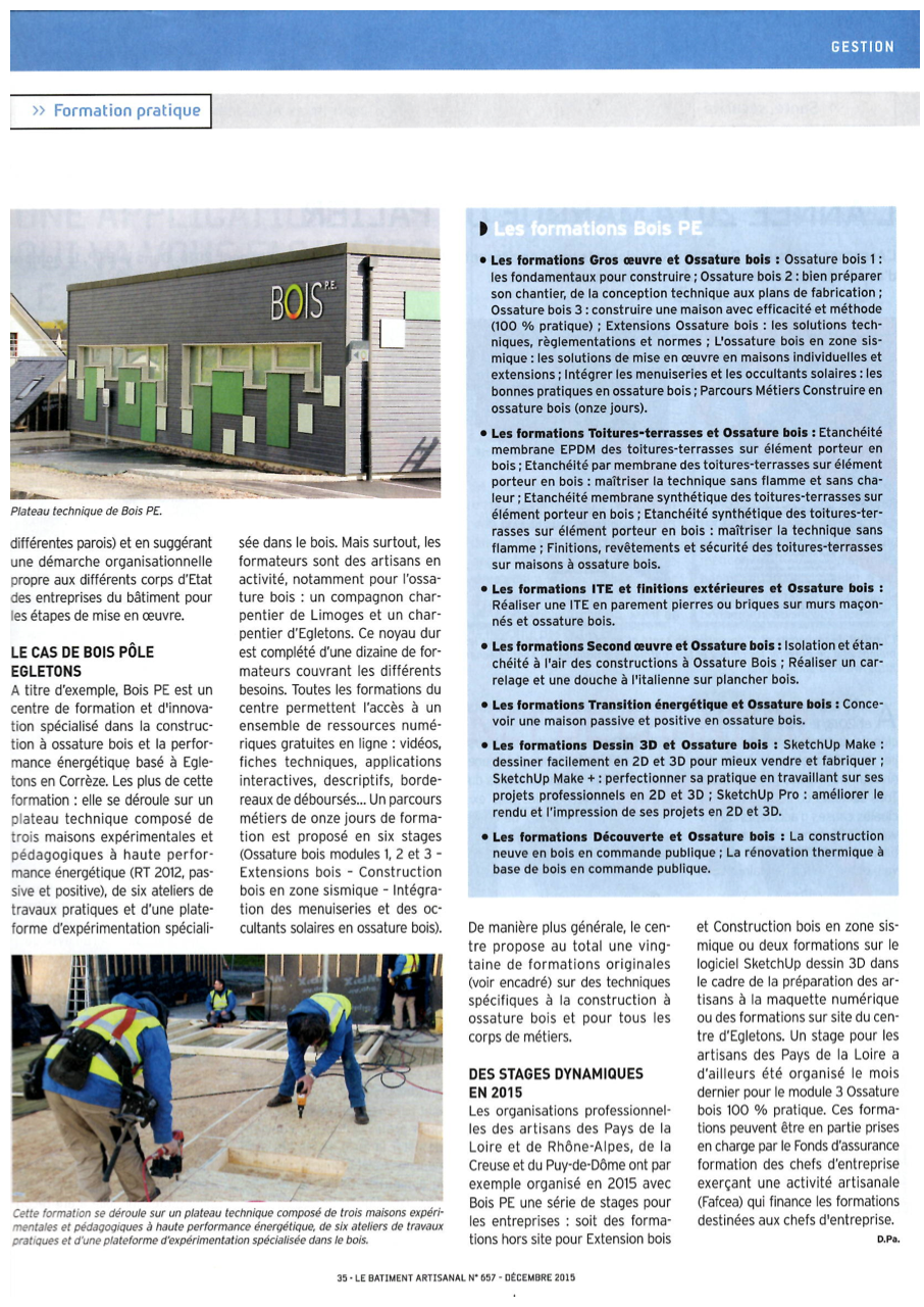 Le Bâtiment artisanal : "Se former à la construction bois et à la maquette numérique" Le Bâtiment artisanal : "Se former à la construction bois et à la maquette numérique"